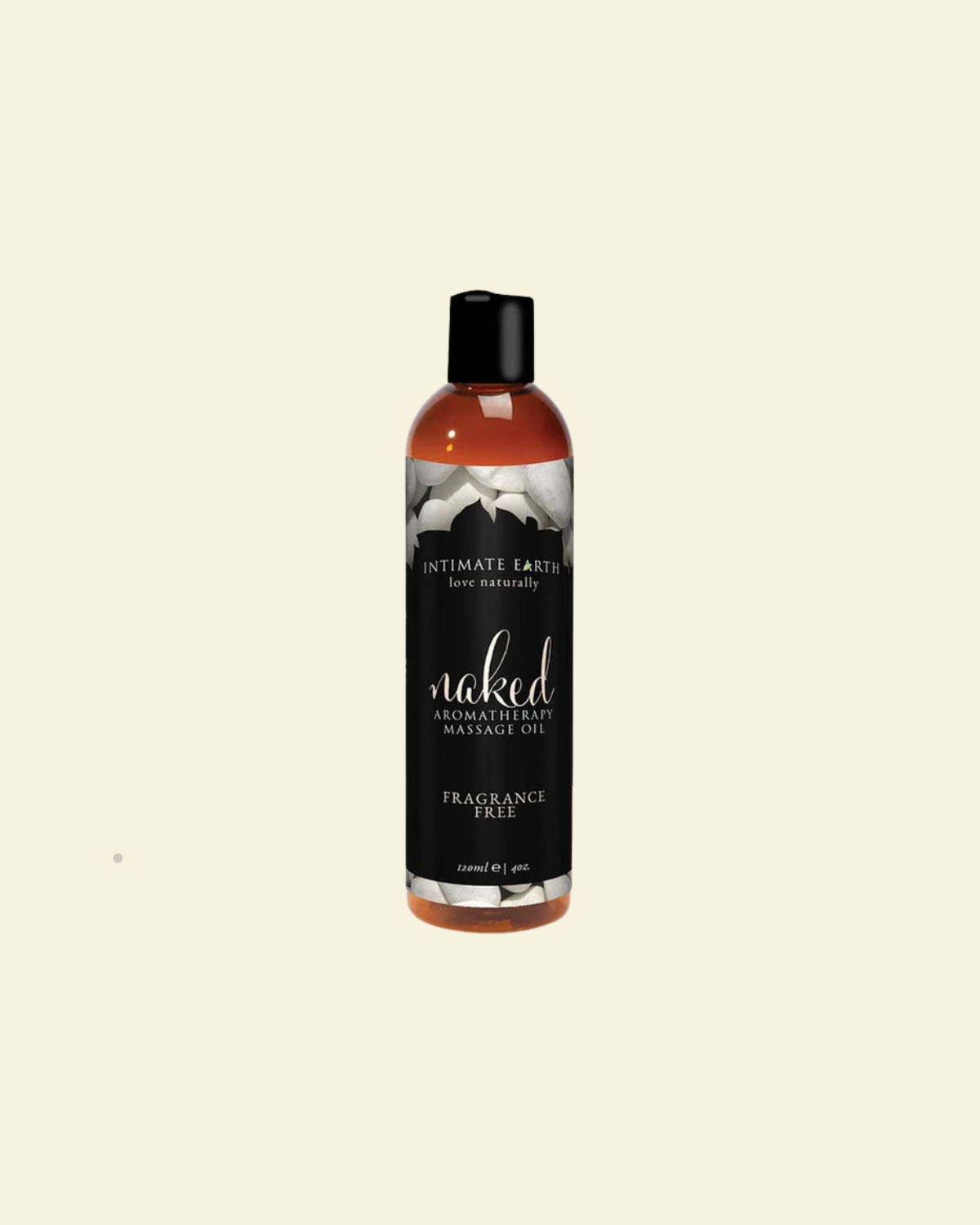 Bottle of Intimate Earth Naked Fragrance Free Personal Lubricant on a beige background