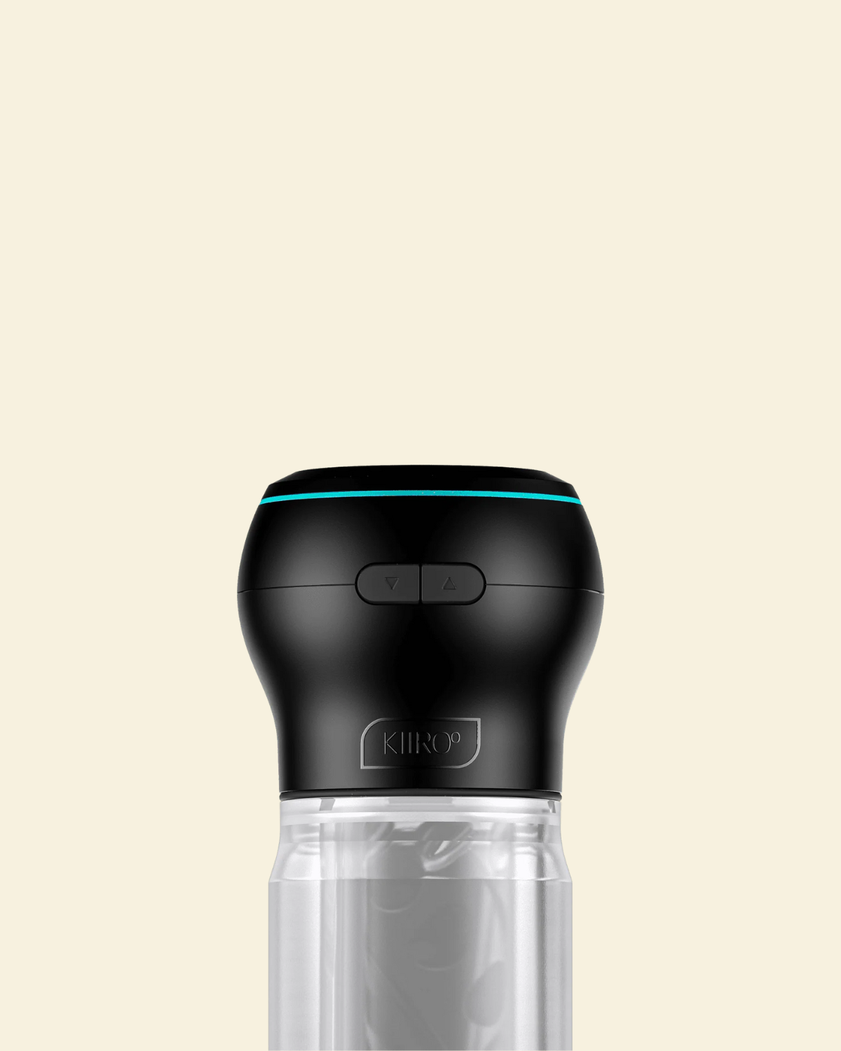 The top of a black and clear suction and stroking masturbator