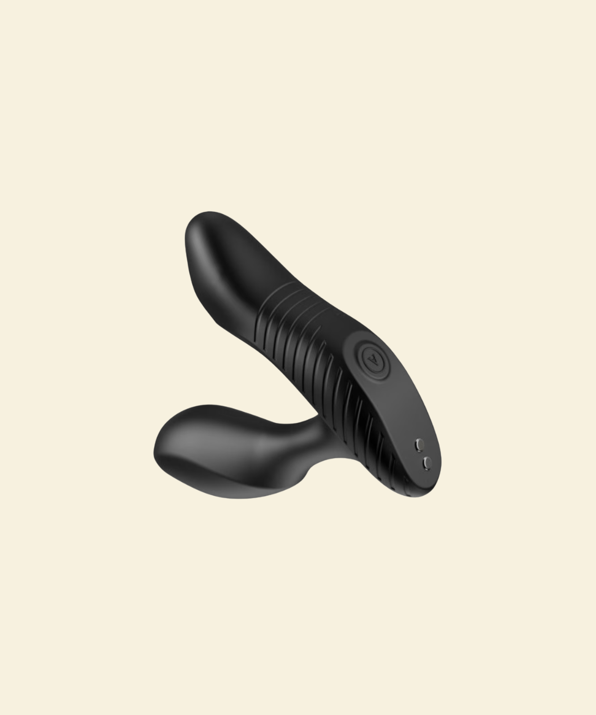 Black ribbed prostate massager on beige background