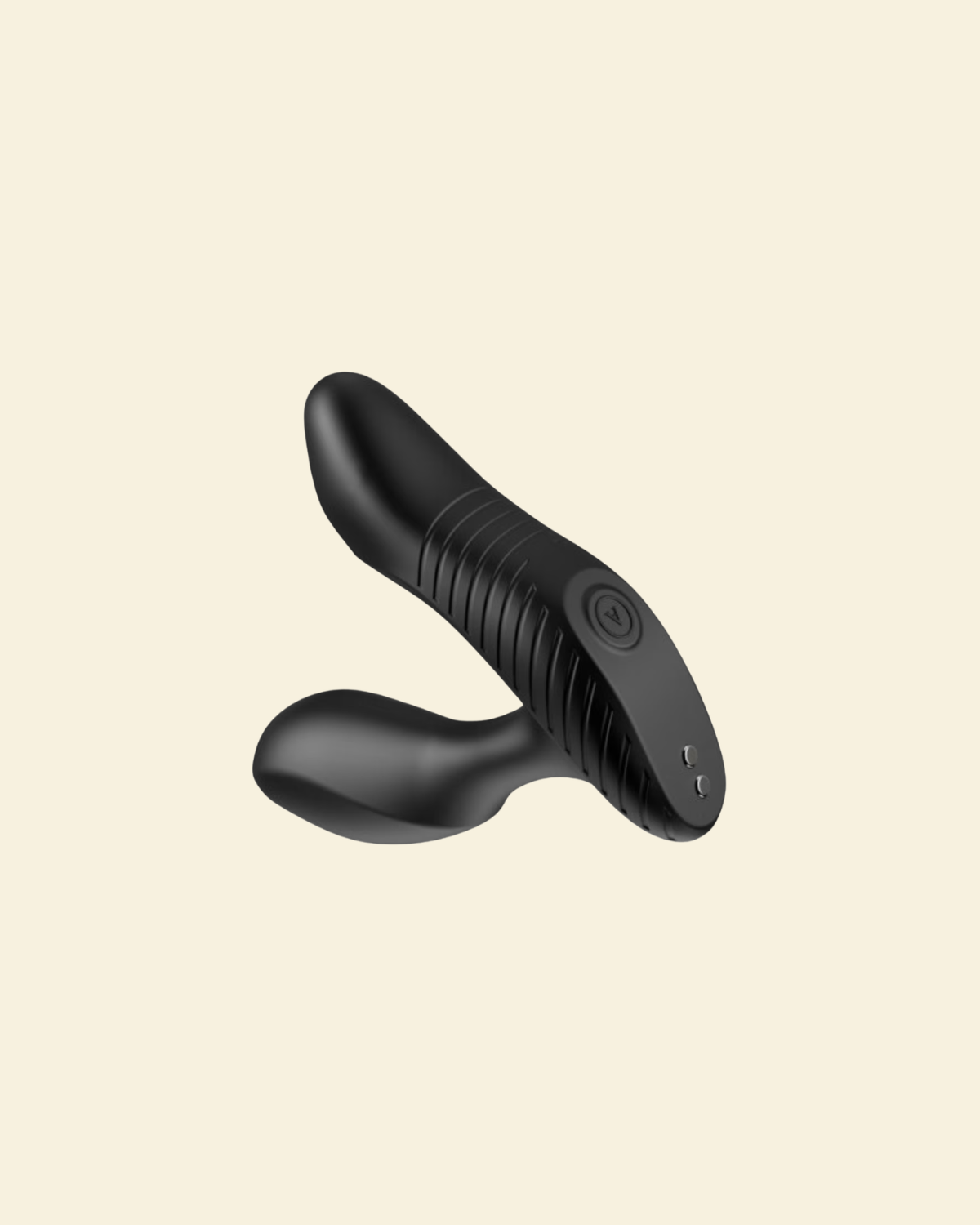 Black ribbed prostate massager on beige background