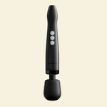 Doxy black wand massager on a beige background. 