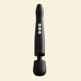 Doxy black wand massager on a beige background. 