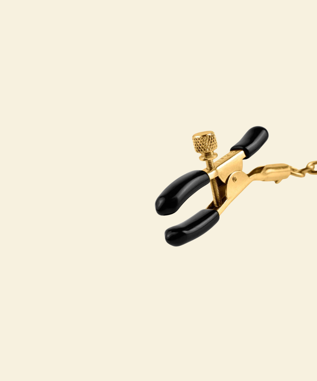 Gold and black nipple clamp on a chain