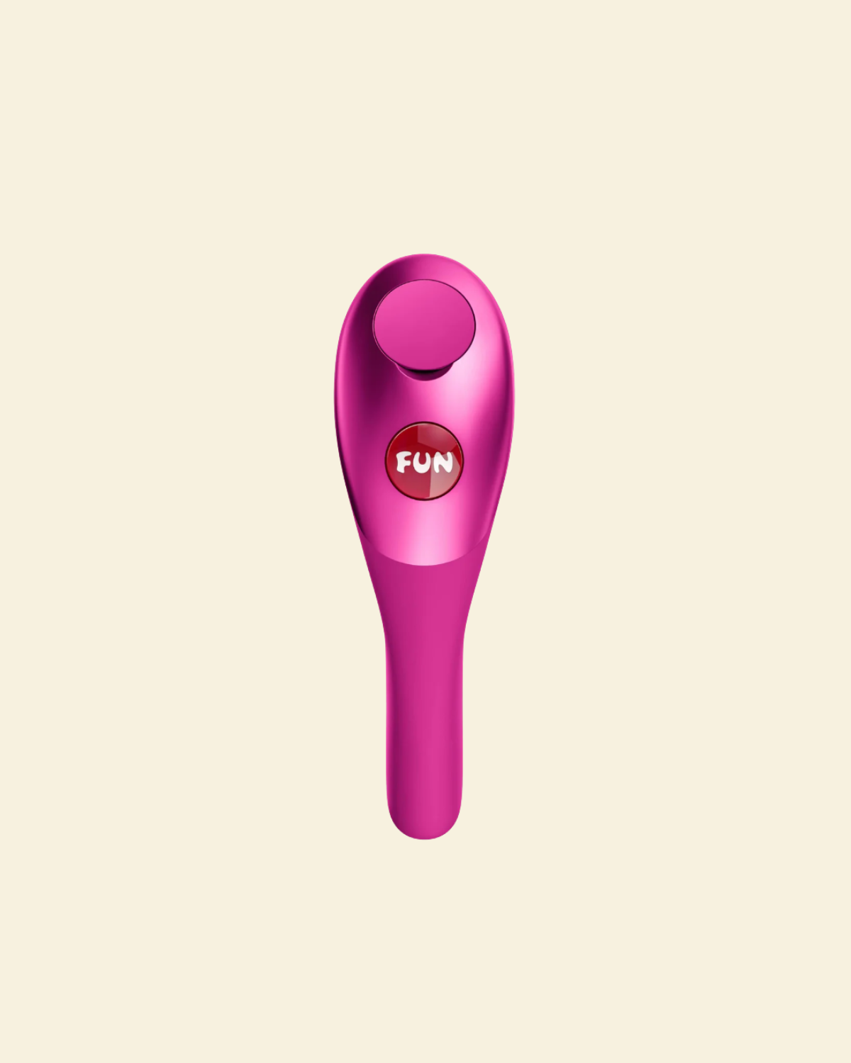 Pink handheld device with 'FUN' logo on a beige background