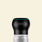 The top of a black and clear suction and stroking masturbator