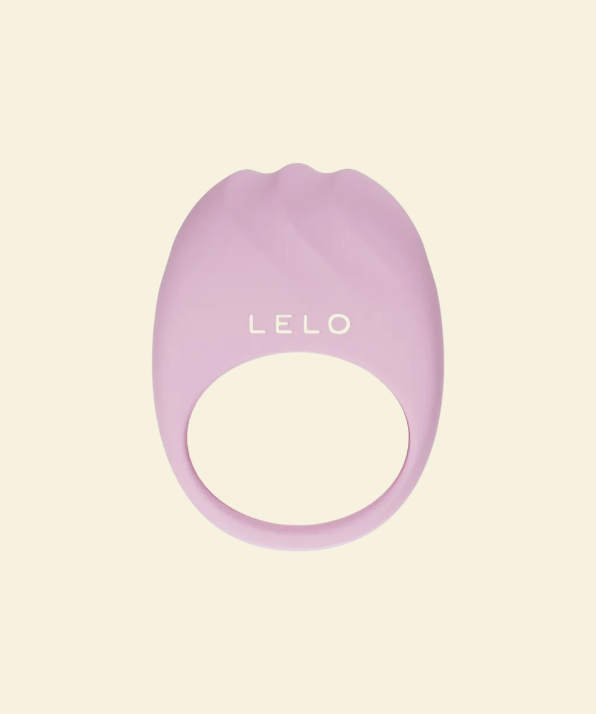 Lelo Soft Pink Lifeguard c-ring on beige background