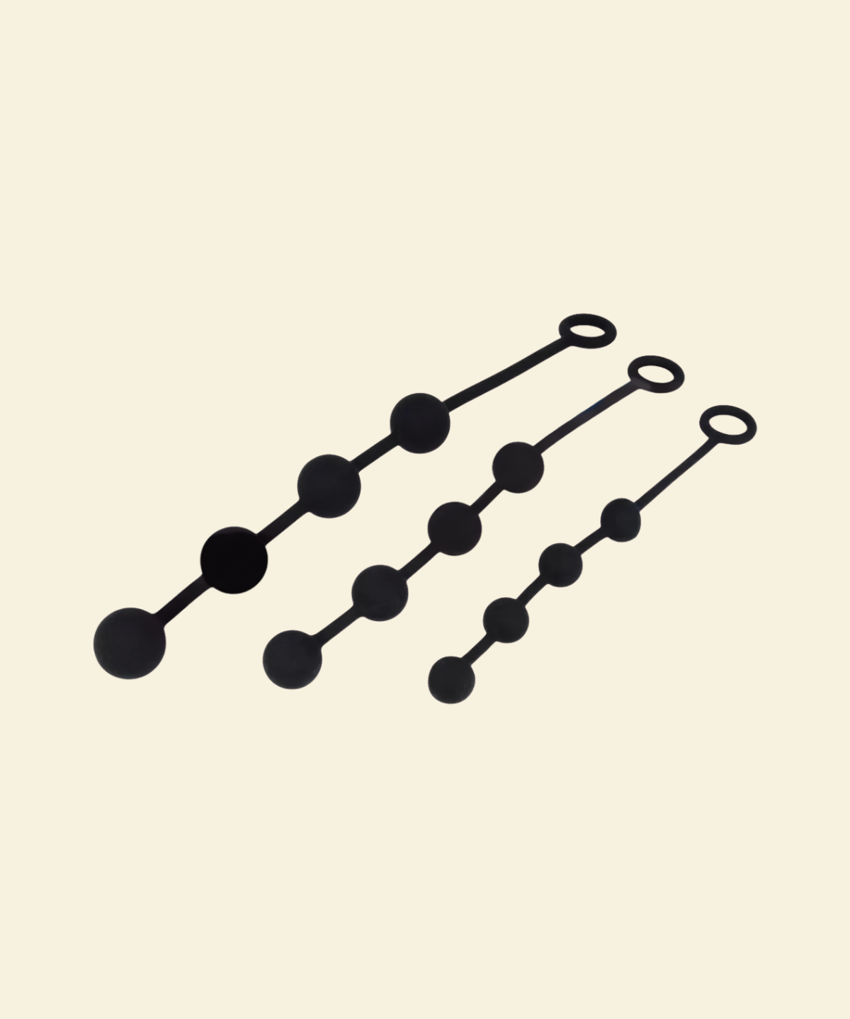 3 black anal beads in varying sizes
