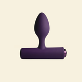Purple vibrating butt plug on beige background