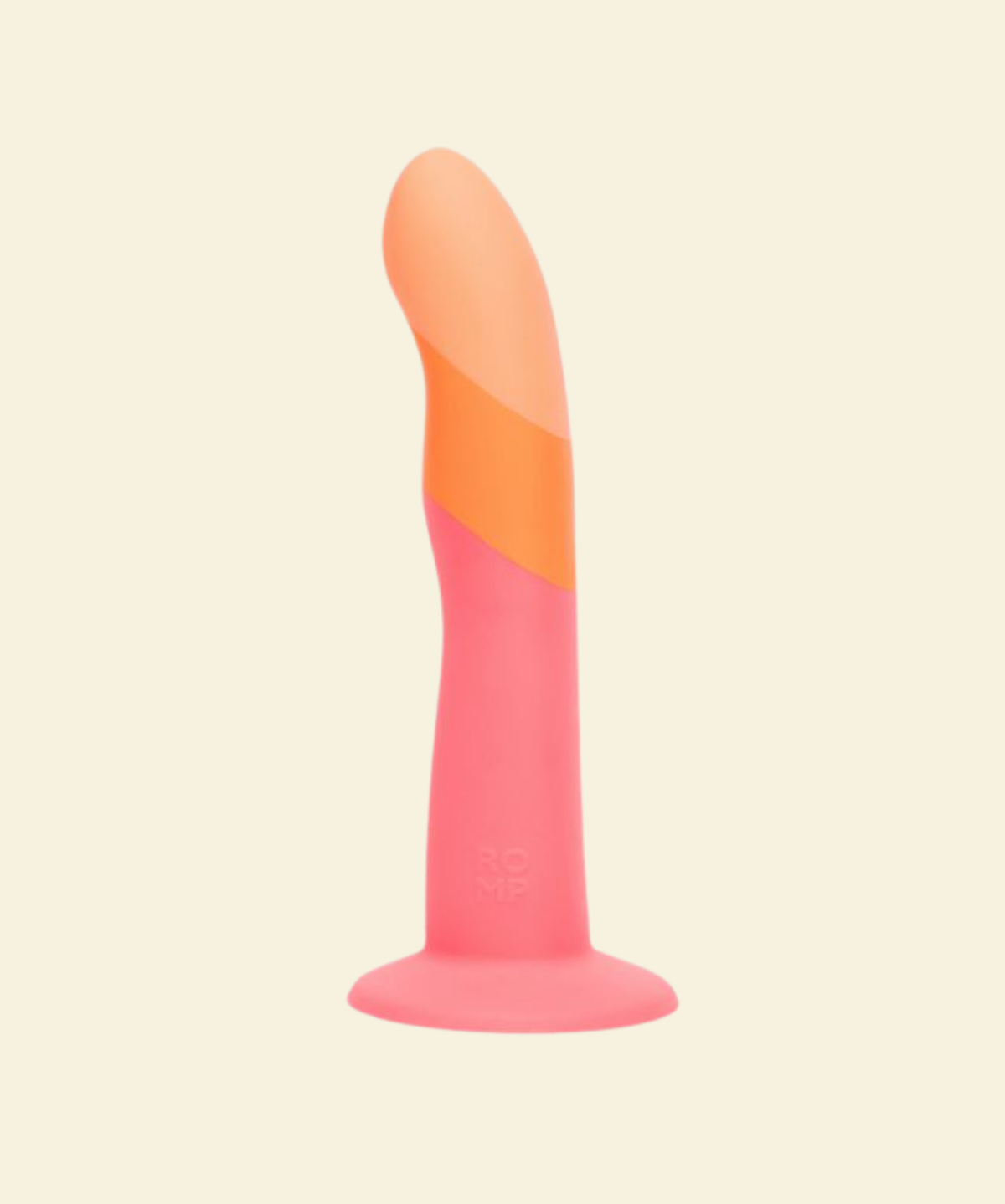 Two-toned pink and orange dildo on a beige background