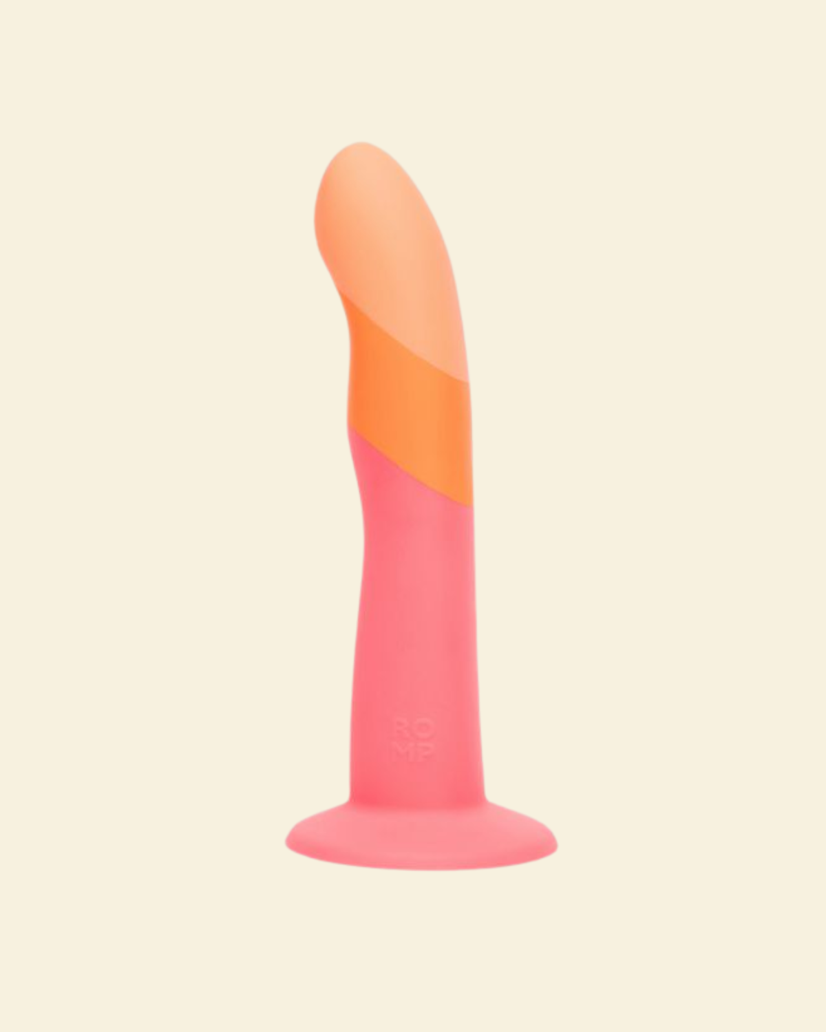 Two-toned pink and orange dildo on a beige background
