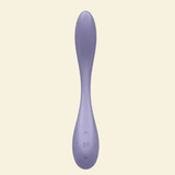 A single lavender-purple personal massager with a sleek, curved ergonomic design, shown vertically against a solid pale cream background.