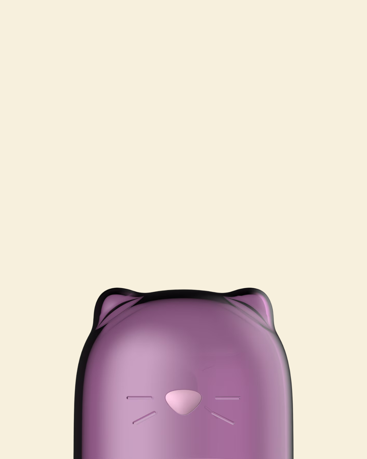 Purple cat-shaped object on a beige background