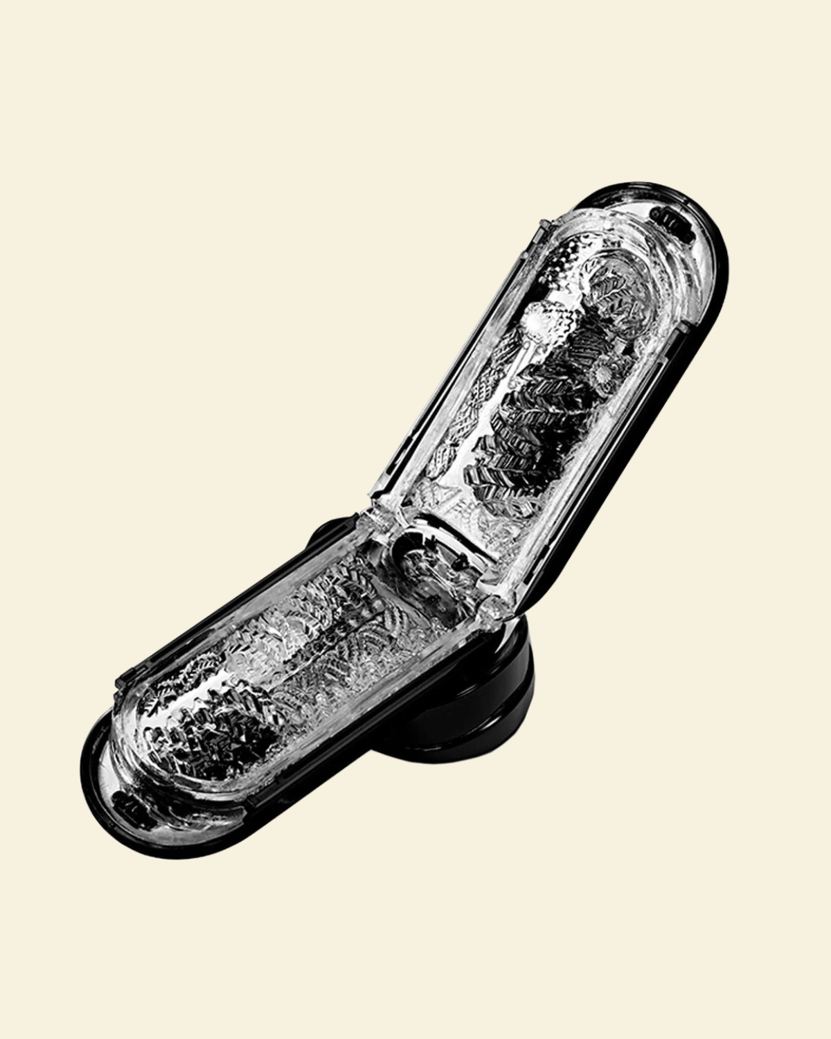 Open Tenga Flip 0 stroker on a beige background